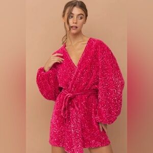 Blue B. Pink Sequin Velvet Wrap Tie Puff Glamour Dress size small
